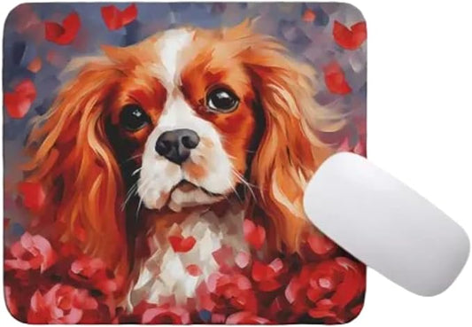 Cavalier King Mouse Pad Dog with Red Hearts Pattern Non-Slip Rubber Mouse Pad Puppy in Love Mouse Pad for Home Office Work Desk Computer Desktop Laptop for Dog Lovers