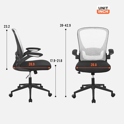Office Chair Desk Computer Chair with Lumbar Support Flip-up Arms Swivel Rolling Executive Task Mesh Adjustable Ergonomic for Adults(White)