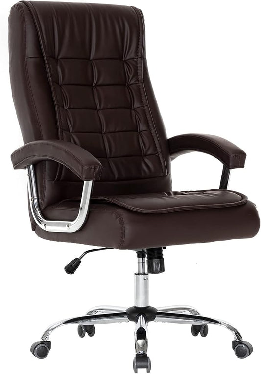 Executive Office Chair Adjustable Leather Chair High Back Swivel Office Desk Chair with Padded Armrest 350lbs Load-Bearing Spring Seat Computer Desk Chair for Home Office, Brown