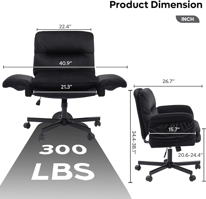 Bestier Criss Cross Office Chair with Flip-Up Armrests, Swivel Makeup Vanity Chair with Wheels & Side Pockets, Cross Legged Office Chair for Home Office, Bedroom, Black Velvet