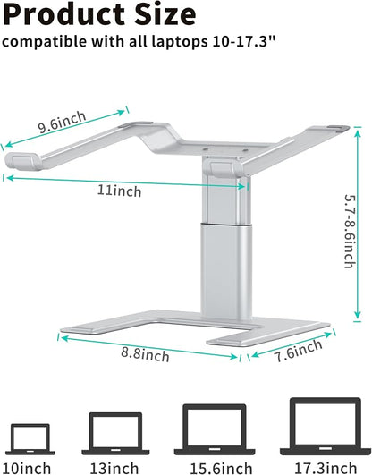 ALASHI Laptop Stand for Desk, Computer Stand Adjustable Height, Ergonomic Notebook Laptop Riser, Aluminum Metal Holder Compatible with 10 to 17.3 Inches Notebook PC Computer, Silver