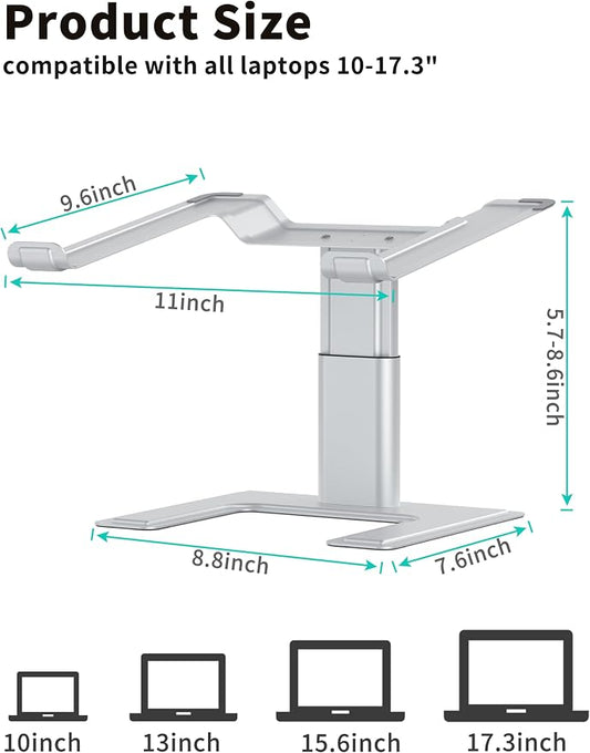 ALASHI Laptop Stand for Desk, Computer Stand Adjustable Height, Ergonomic Notebook Laptop Riser, Aluminum Metal Holder Compatible with 10 to 17.3 Inches Notebook PC Computer, Silver