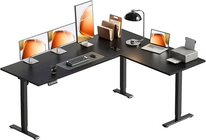 OffiGo 63 Inch Reversible L Shaped Electric Standing Desk, Height Adjustable Corner Stand up Desk, Ergonomic Large Lift Computer Table for Home, Office, Workstation, Black