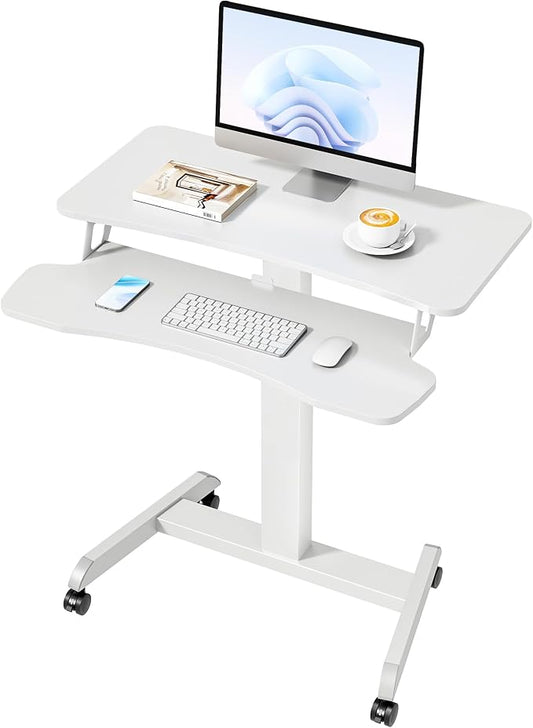 PEGZONE Standing Rolling Desk with Keyboard Tray, Laptop Cart with Wheels, Adjustable Height Portable Computer Workstation Cart for Classroom, Office