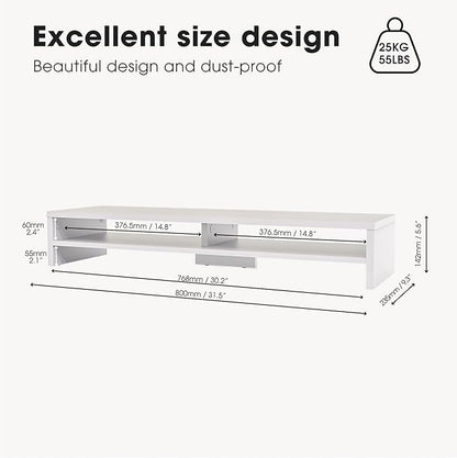 Fenge Monitor Stand, 31.5 Inch Computer Monitor Riser for Desk, 2 Tiers Wood Desk Shelf with Storage, Desktop Organizer for PC, Laptop, Screen, Printer