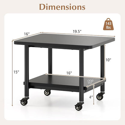 GOFLAME Under Desk Printer Stand, 2-Tier Mobile Printer Table with Storage Shelf, Metal Frame, Rolling Printer Cart Holder Storage Rack with Lockable Wheels for Home Office, Black