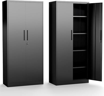 Metal Storage Cabinet with Adjustable Shelves, 72" Steel Garage Storage Cabinets with Lock and 2 Door, Locking Tool Cabinet Utility Cabinets for Garage, Kitchen, Home Office, School, Shop