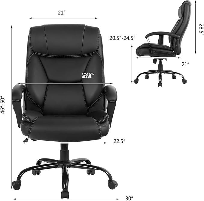 Giantex 500 lbs Big and Tall Office Chair, Massage Executive Chair w/ 6 Vibrating Points, Wide Seat Large Leather High Back Computer Task Desk Chair, Comfortable Headrest, Padded Armrest
