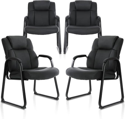CLATINA Big & Tall 500 lb. Guest Chair, Leather Reception Chairs with Sled Base and Padded Arm Rest for Waiting Room Office Home and Meeting Conference-Black (4 Pack)