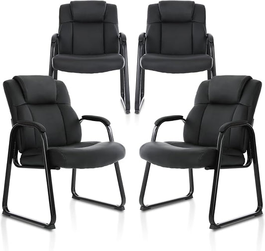 CLATINA Big & Tall 500 lb. Guest Chair, Leather Reception Chairs with Sled Base and Padded Arm Rest for Waiting Room Office Home and Meeting Conference-Black (4 Pack)