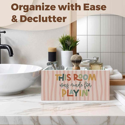 Boho Playroom Kids Pencil Pen Holder for Desk Organizer, Playroom Decor, This Room Was Made for Playin Wooden Box Decorations for Kids Girls Room Bedroom Desk Tabletop Decor