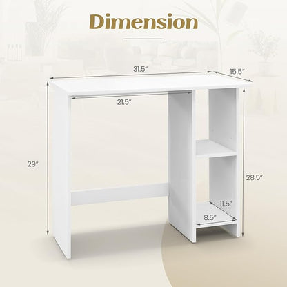 GOFLAME Small Computer Desk with Storage, Modern Writing Desk with Adjustable Shelf, Space Saving Laptop PC Desk with Anti-Toppling Kit, Wooden Study Desk for Home Office, White