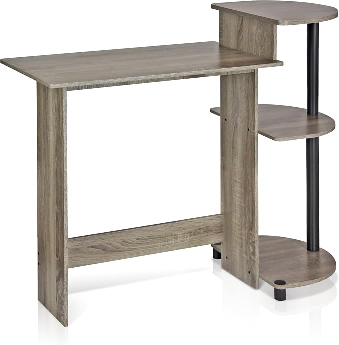 Furinno Compact 29-Inch Grey Computer Desk, Gaming Desk with Shelves, Office Desk with Book Shelf, for Home Office, Study Room, Dorm, Bedroom, Grey Oak