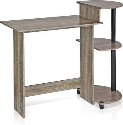 Furinno Compact 29-Inch Grey Computer Desk, Gaming Desk with Shelves, Office Desk with Book Shelf, for Home Office, Study Room, Dorm, Bedroom, Grey Oak