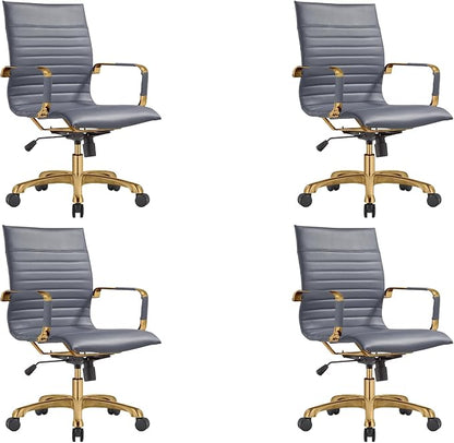 LeisureMod Harris Modern Ergonomic Executive Office Chair, High-Back Leather Conference Desk Chair with Adjustable Height, Tilt Control, 360° Swivel & Gold Frame for Home Office