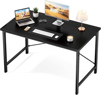 Sweetcrispy Computer Small Office Desk 44 Inch Student Study Writing Work with Metal Frame Wood Tabletop Modern Simple PC Table for Home and Bedroom, Black