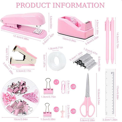Gawsey Desk Organizers and Accessories with Desk Organizer 360° Rotating Pen Holder and Office Supplies, Cute Stationery Supplies Set (Pink)