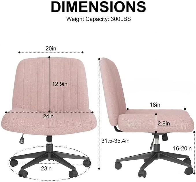 Criss Cross Chair with Wheels Wide Cross Legged Cute Office Desk Comfy Vanity Makeup Chair Fabric Height Adjustable Swivel for Home Computer Task, Pink