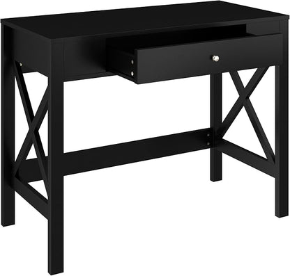 Lavish Home Writing Desk - Modern Desk with X-Pattern Legs and Drawer Storage - for Home Office, Bedroom, Computer, or Craft Table (Black)