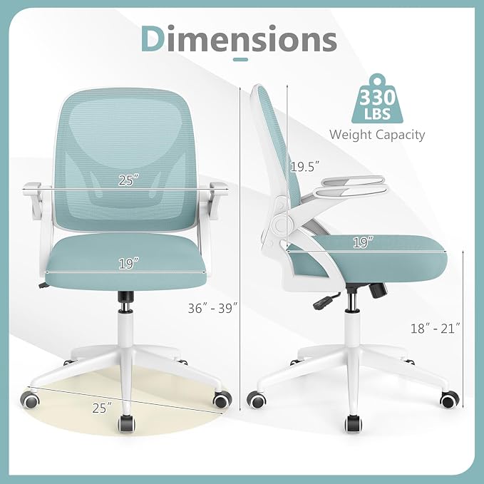 Giantex Mesh Office Chair, Ergonomic Desk Chair with Flip-up Arms & Lumbar Support, Height Adjustable Swivel Computer Desk Chair with High Back for Home Office (Blue)