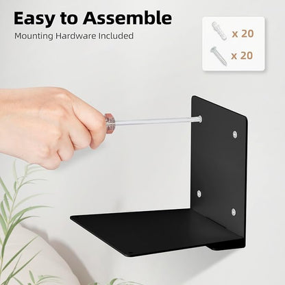 STORAGE MANIAC Floating Book Shelves for Wall Mounted Invisible Floating Bookshelves Heavy-Duty Steel Hidden Bookshelf Hanging Bookshelves for Bedroom Living Room Office, Black 4-Pack Large