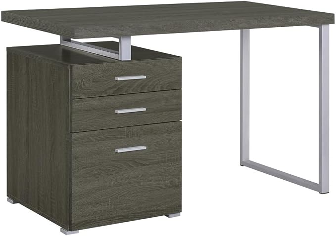 CARTESIAN Reversible 47 Inch 3 Drawer Office Computer Desk in Weathered Gray