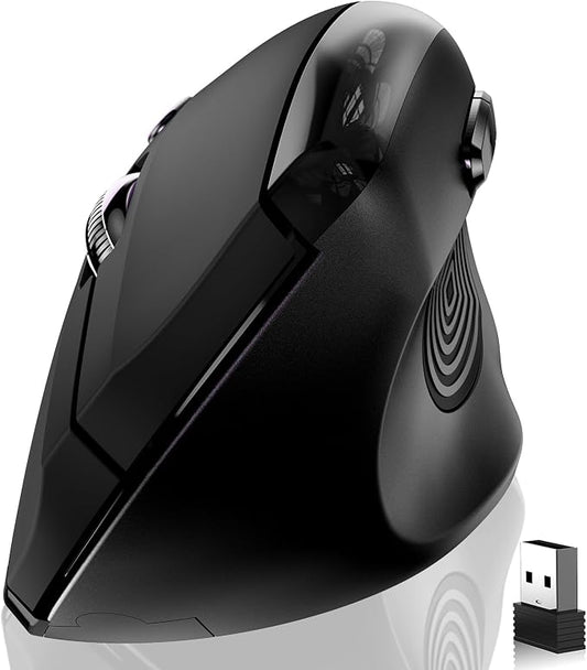 memzuoix Ergonomic Wireless Mouse, 2.4G Optical Cordless, 800/1200/1600 DPI, Vertical Computer Mouse for Laptop, Mac, PC, Desktop (Right Hand, Large) - Black