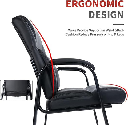 CLATINA Big Tall 500 LBS Wide Guest Chair Heavy Duty, Leather Side Reception Chairs with Sled Base and Armrest, Executive Office Desk Chair No Wheels for Meeting Conference Waiting Room Home, 6 Pack