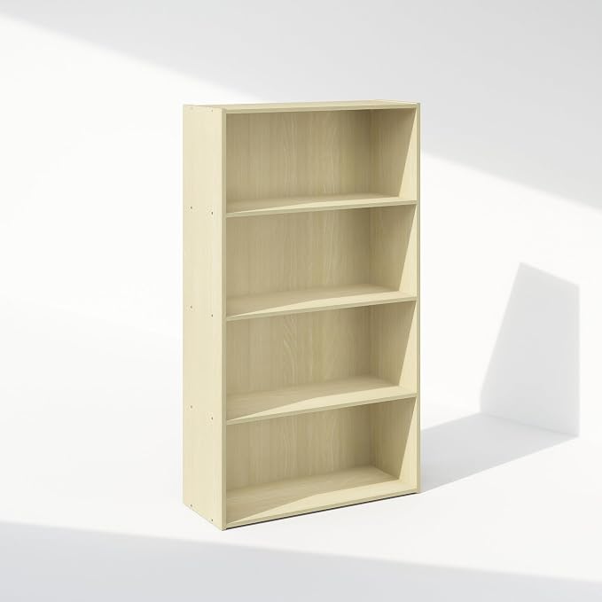 Furinno Simple Book Shelf, 4-Tier Bookshelf, Bookcase with Open Shelf, 9.4 x 23.6 x 41.7, for Living Room, Bedroom, Home Office, Steam Beech