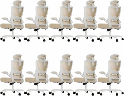 Marsail Ergonomic Office Chair with 3D Armrests, Pack of 10 | Office Desk Chair with High Back Mesh, Adjustable Lumbar Support, Rolling Work Swivel Task Chairs with Wheel, Headrest, home