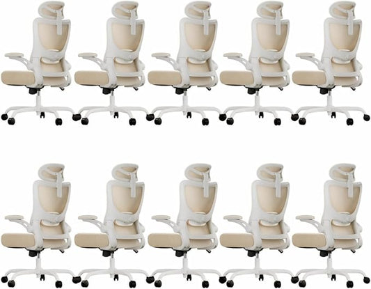 Marsail Ergonomic Office Chair with 3D Armrests, Pack of 10 | Office Desk Chair with High Back Mesh, Adjustable Lumbar Support, Rolling Work Swivel Task Chairs with Wheel, Headrest, home