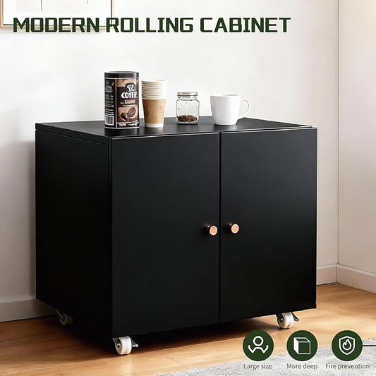 23.62" H Printer Stand with Storage Cabinet,Rolling Printer Cart with Wheels, Mobile Printer Stand, Adjustable Printer Table Organizer for Office and Home, Black