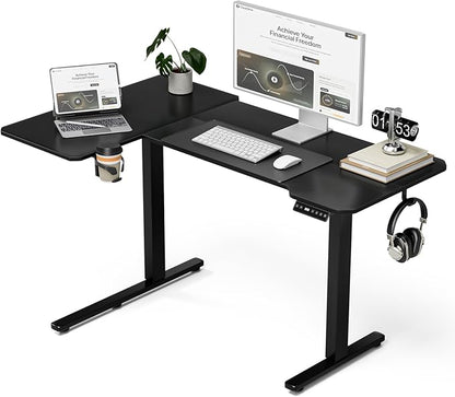 Acrolix L Shaped Electric Standing Desk - 51x31.5 Inch Reversible Corner Sit Stand Desk with Hook&Cup Holder,Electric Height Adjustable Table,for Small Home Office&Bedroom Computer Desk, Black