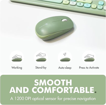 X9 Green Wireless Keyboard and Mouse Combo – 2.4G and Bluetooth Connectivity, Retro Typewriter-Style Wireless Keyboard and Mouse Set, Colorful Bubble Keyboard for Aesthetic Workspaces
