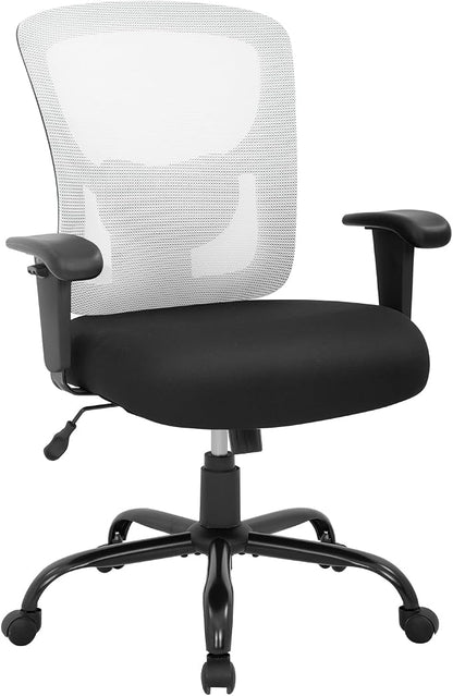 BestOffice Big & Tall Office Chair, 400 lb Capacity Mesh Desk Seating with Lumbar Support, Wide Seat, Adjustable Arms, Rolling Swivel High-Back Ergonomic Executive Task Model for Home Office, White