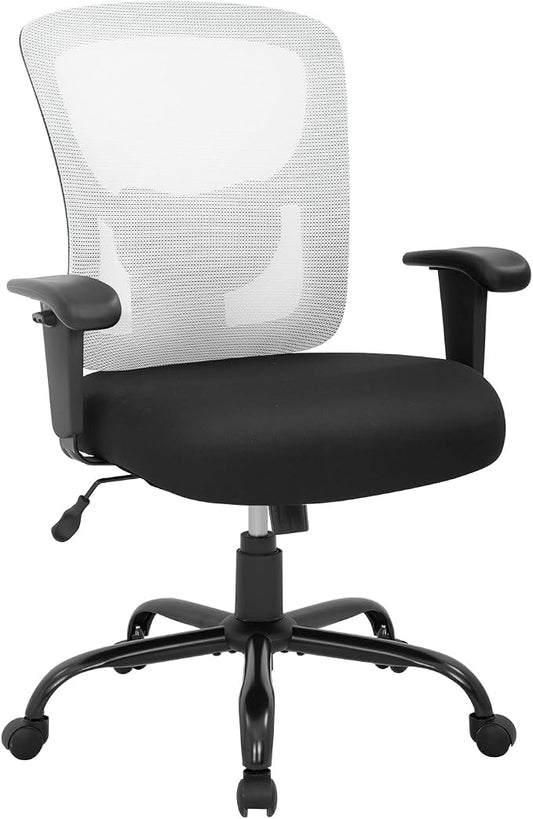 BestOffice Big & Tall Office Chair, 400 lb Capacity Mesh Desk Seating with Lumbar Support, Wide Seat, Adjustable Arms, Rolling Swivel High-Back Ergonomic Executive Task Model for Home Office, White