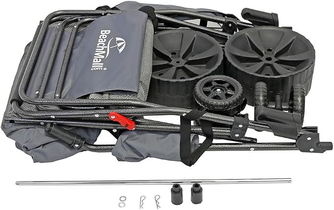 Ultimate Buggy Beach Cart with Big Wheels for Sand, Wide Wheel Wagon with Insulated Cooler Bag, Body Board and Umbrella Holder, 100 lbs Capacity