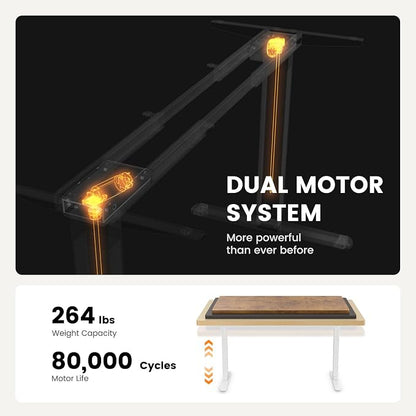 ErGear Dual Motor Standing Desk Frame, Electric Adjustable Legs Compatible Desktop Size 44″-90″, 264 lbs Weight Capacity, 4 Memory Height Settings Stand up Desks Base, White Frame Only