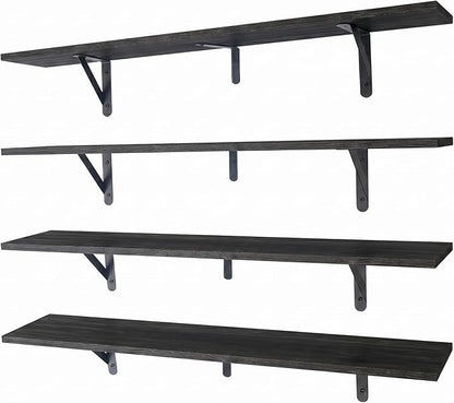 Long Wall Shelf,Large Floating Shelves for Wall,Wood Floating Bookshelves Hanging,Book Storage Display for Living Room Bedroom Office Bathroom Decor,4 Pack,36 Inch,Rustic Black