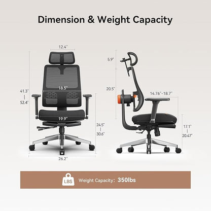 Newtral Mesh Ergonomic Office Chair, Auto Lumbar Support, 5D Headrest, 4D Armrest, Footrest, 136° Recline, Adjustable Seat, 330lbs Heavy Duty Desk Chair for Home Office Gaming