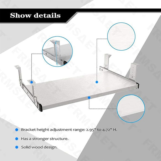 FRMSAET Furniture Accessories Office Product Suits Hardware 20/24/30 inches Keyboard Drawer Tray Wood Holder Under Desk Adjustable Height Platform. (20 inches, White)