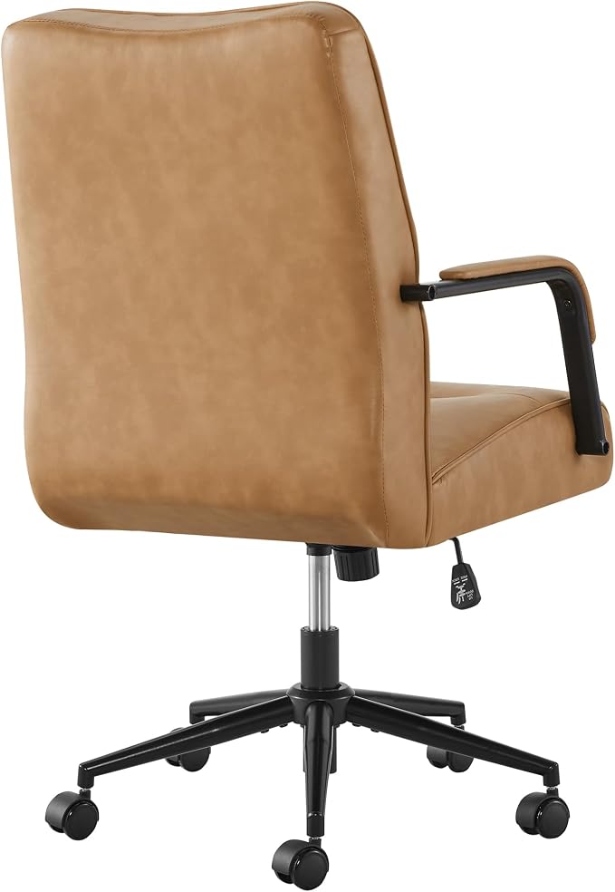 KISLOT Ergonomic Home Office Chair with Lumbar Support, Adjustable Swivel Modern Desk Chair with Wheels, Faux Leather Computer Chair with Padded Arms, Comfy Executive Office Chair, 2 PCS, Camel Brown