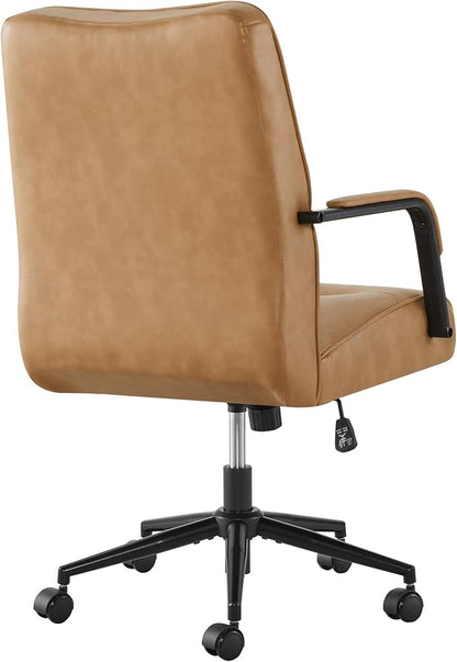 KISLOT Ergonomic Home Office Chair with Lumbar Support, Adjustable Swivel Modern Desk Chair with Wheels, Faux Leather Computer Chair with Padded Arms, Comfy Executive Office Chair, 2 PCS, Camel Brown