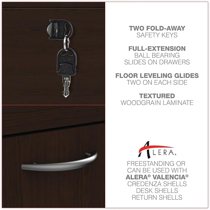 Alera Alera Valencia Series Full Pedestal File, Left Or Right, 2 Legal/Letter-Size File Drawers, Espresso, 15.63" X 20.5" X 28.5"