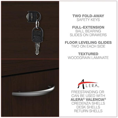 Alera Alera Valencia Series Full Pedestal File, Left Or Right, 2 Legal/Letter-Size File Drawers, Espresso, 15.63" X 20.5" X 28.5"