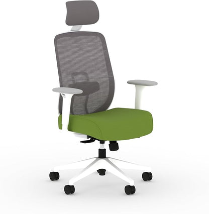 HON Altern Ergonomic Office Chair with Headrest, Mid‑Back Mesh Desk Chair, Adjustable Arms, Seat Slide, Synchro‑Tilt, Rolling Computer Seat for Home Office, White Frame, Pear