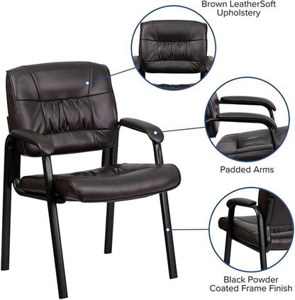 Flash Furniture Haeger LeatherSoft Tufted Executive Reception Chair with Padded Armrests, Upholstered Side Chair for Living Room or Office, Brown