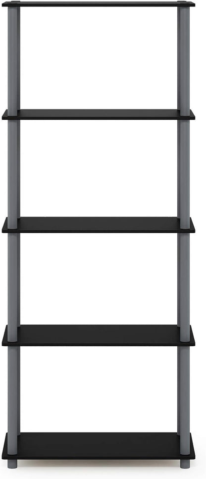 Furinno TURN-N-TUBE Storage Shelves, 5-Tier Book Shelf, Corner Shelf, Toolless Open Shelves, for Organization and Storage, Living Room, Garage, Home Office, Black