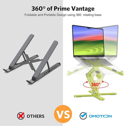 OMOTON 360° Rotating Laptop Stand Riser for Desk, Ergonomic Foldable Computer Stand Adjustable Height Angles for Collaborative Work, Easy Storage Fit Macbooks,All Laptops up to 16 inches, Citron