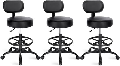 SUPERJARE Drafting Chair with Back, Set of 3, Swivel Barstools, Adjustable Height Rolling Stool with Footrest, Standing Desk Chair for Counter Height Desk, Shop, Home Kitchen, Clinic Studio, All Black